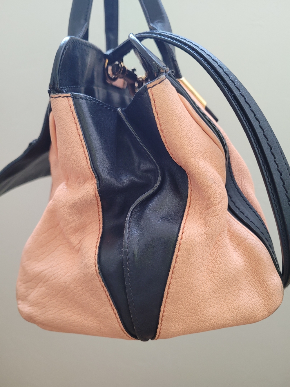 Chloé Black & Sunrise Peach Leather Medium Alice Satchel Bag Crossbody - Picture 7 of 16
